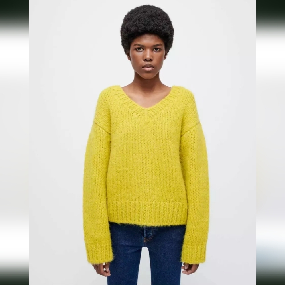 Re/Done Yellow V-Neck Sweater